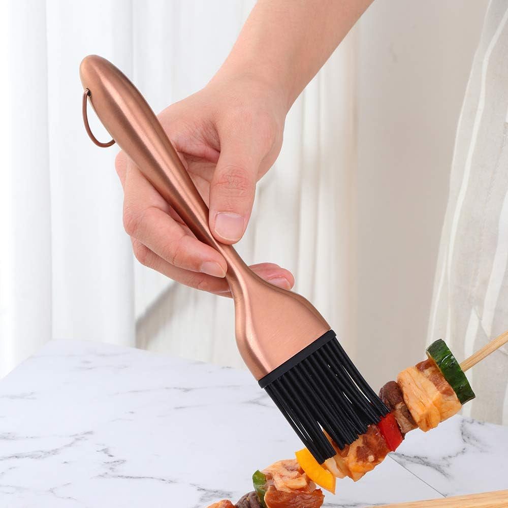 2 Pack Grill Basting Brush with 2 Pack Back up Silicone Brush Heads, No Shed Bristles Stainless Steel Handles Heatproof Rust Resistant, Pastry Brushes for Kitchen Cooking Bbq,Dishwasher Safe Rose Gold