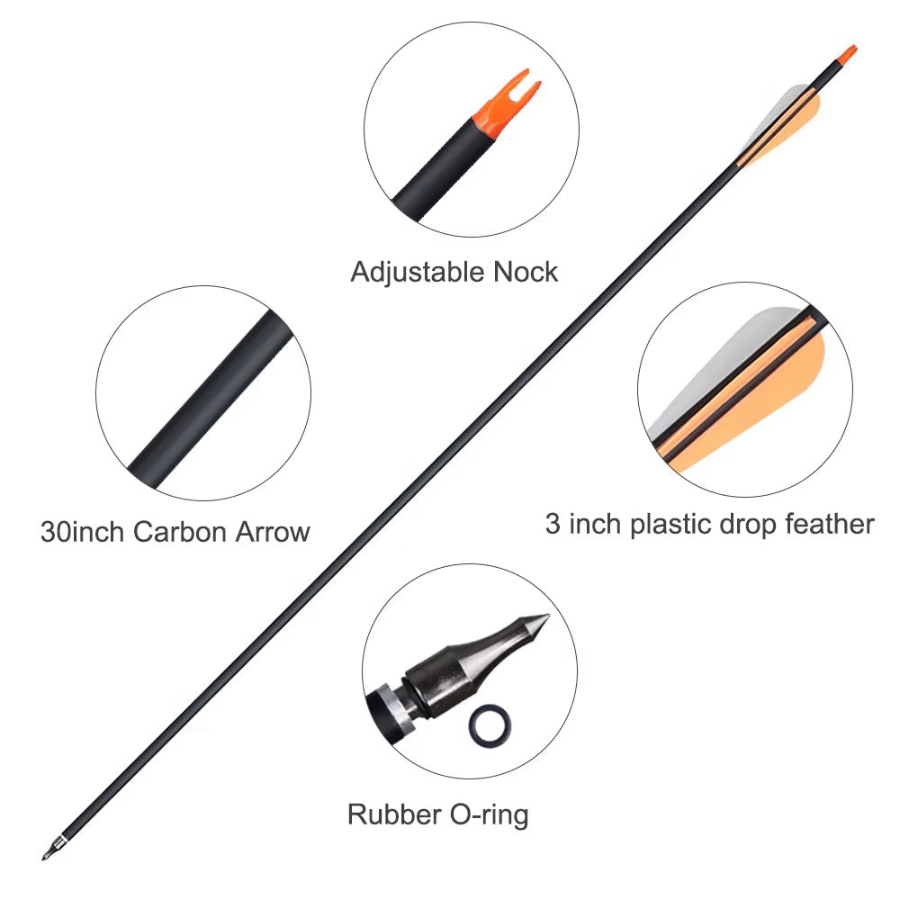Archery 31.5Inch Orange Mixed Carbon Arrow Diameter 7.8Mm Spine 500 for Traditional Bow American Hunting Bow Shooting Hunting