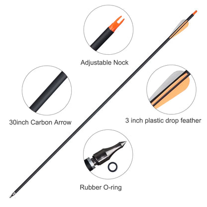 Archery 31.5Inch Orange Mixed Carbon Arrow Diameter 7.8Mm Spine 500 for Traditional Bow American Hunting Bow Shooting Hunting