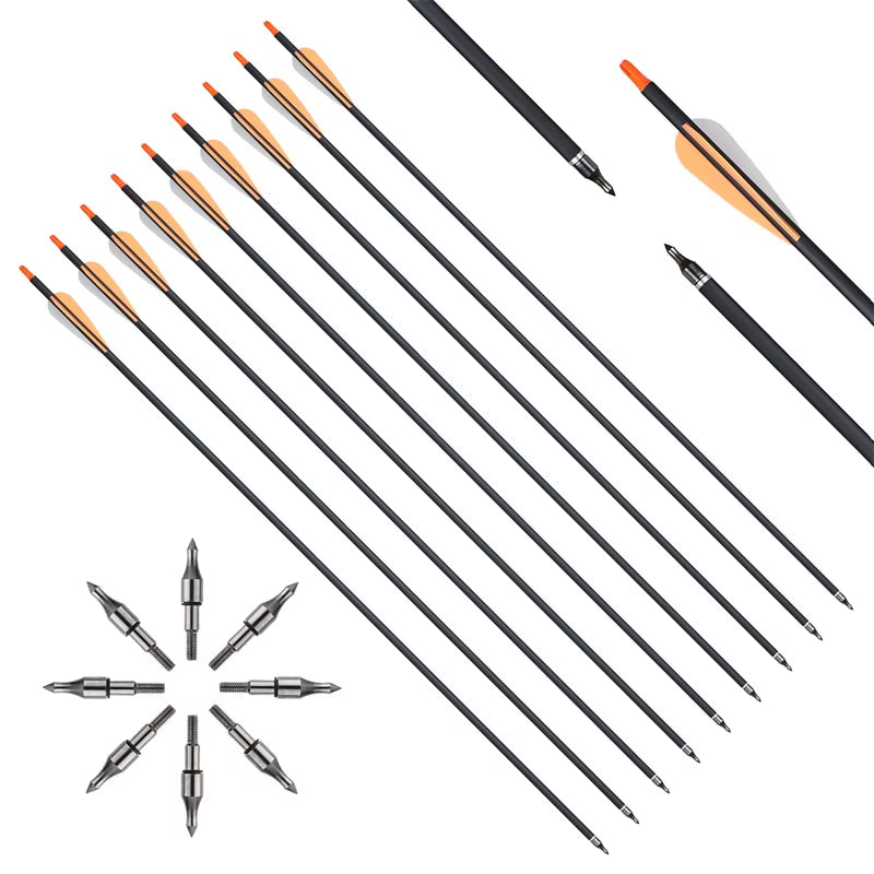 Archery 31.5Inch Orange Mixed Carbon Arrow Diameter 7.8Mm Spine 500 for Traditional Bow American Hunting Bow Shooting Hunting
