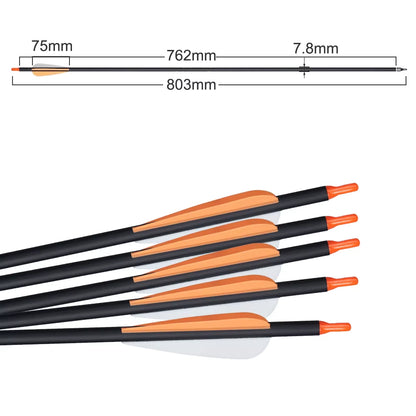 Archery 31.5Inch Orange Mixed Carbon Arrow Diameter 7.8Mm Spine 500 for Traditional Bow American Hunting Bow Shooting Hunting
