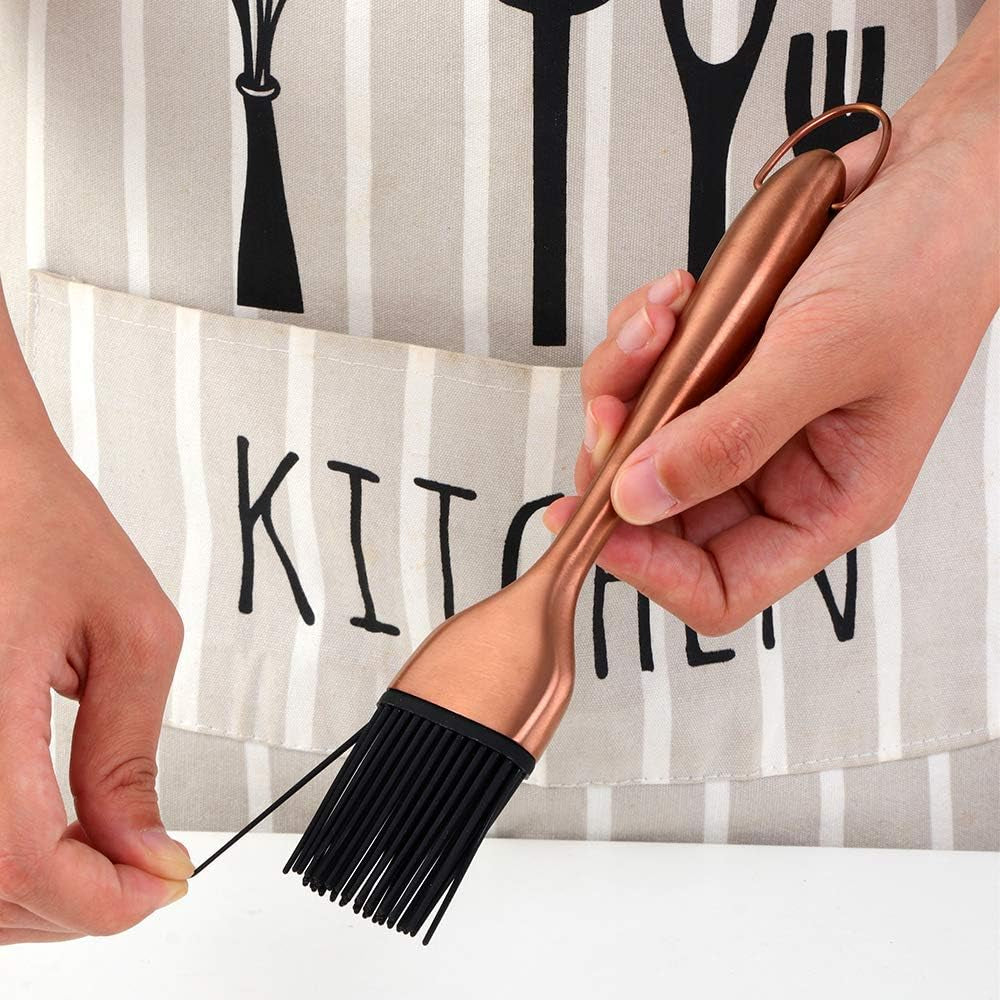 2 Pack Grill Basting Brush with 2 Pack Back up Silicone Brush Heads, No Shed Bristles Stainless Steel Handles Heatproof Rust Resistant, Pastry Brushes for Kitchen Cooking Bbq,Dishwasher Safe Rose Gold